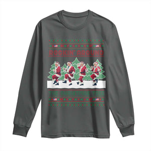 Christmas Trump Dance Long Sleeve Shirt Rocking Around The Christmas Tree US President Dancing TS02 Dark Heather Print Your Wear