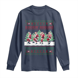 Christmas Trump Dance Long Sleeve Shirt Rocking Around The Christmas Tree US President Dancing TS02 Navy Print Your Wear