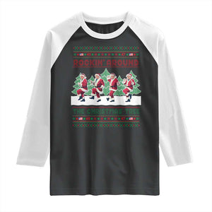 Christmas Trump Dance Raglan Shirt Rocking Around The Christmas Tree US President Dancing TS02 Black White Print Your Wear