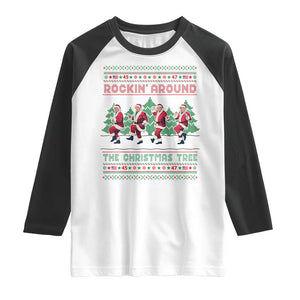 Christmas Trump Dance Raglan Shirt Rocking Around The Christmas Tree US President Dancing TS02 White Black Print Your Wear