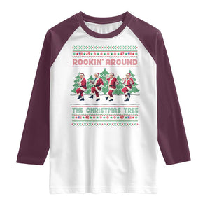 Christmas Trump Dance Raglan Shirt Rocking Around The Christmas Tree US President Dancing TS02 White Maroon Print Your Wear