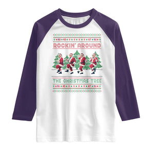 Christmas Trump Dance Raglan Shirt Rocking Around The Christmas Tree US President Dancing TS02 White Purple Print Your Wear