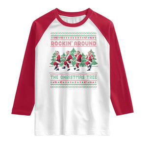 Christmas Trump Dance Raglan Shirt Rocking Around The Christmas Tree US President Dancing TS02 White Red Print Your Wear