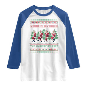 Christmas Trump Dance Raglan Shirt Rocking Around The Christmas Tree US President Dancing TS02 White Royal Print Your Wear