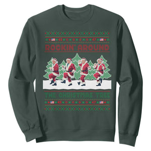 Christmas Trump Dance Sweatshirt Rocking Around The Christmas Tree US President Dancing TS02 Dark Forest Green Print Your Wear