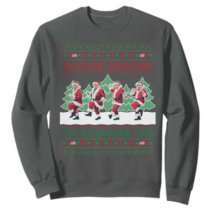 Christmas Trump Dance Sweatshirt Rocking Around The Christmas Tree US President Dancing TS02 Dark Heather Print Your Wear