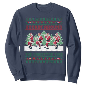 Christmas Trump Dance Sweatshirt Rocking Around The Christmas Tree US President Dancing TS02 Navy Print Your Wear