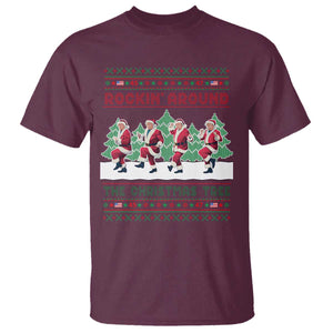 Christmas Trump Dance T Shirt Rocking Around The Christmas Tree US President Dancing TS02 Maroon Print Your Wear