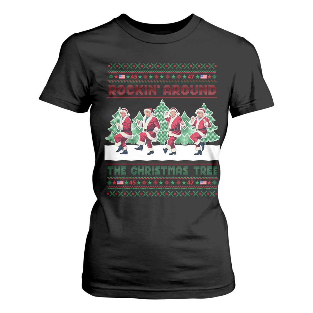 Christmas Trump Dance T Shirt For Women Rocking Around The Christmas Tree US President Dancing TS02 Black Print Your Wear