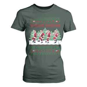 Christmas Trump Dance T Shirt For Women Rocking Around The Christmas Tree US President Dancing TS02 Dark Forest Green Print Your Wear