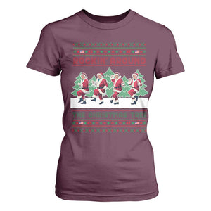 Christmas Trump Dance T Shirt For Women Rocking Around The Christmas Tree US President Dancing TS02 Maroon Print Your Wear