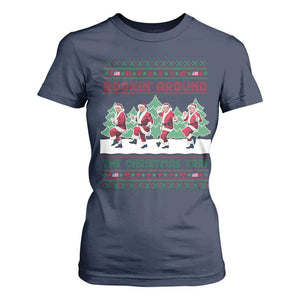 Christmas Trump Dance T Shirt For Women Rocking Around The Christmas Tree US President Dancing TS02 Navy Print Your Wear