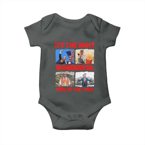 Christmas Trump 2024 Baby Onesie It's The Most Wonderful Time Of The Year TS02 Dark Heather Print Your Wear