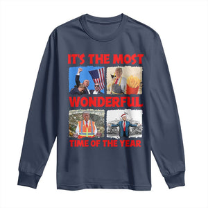 Christmas Trump 2024 Long Sleeve Shirt It's The Most Wonderful Time Of The Year TS02 Navy Print Your Wear