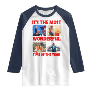 Christmas Trump 2024 Raglan Shirt It's The Most Wonderful Time Of The Year TS02 White Navy Print Your Wear