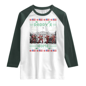 Christmas Trump Raglan Shirt Daddy's Home TS02 White Dark Forest Green Print Your Wear