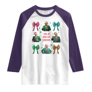 Christmas Trump Raglan Shirt I'll Be Home For Xmas Coquette Bow TS02 White Purple Print Your Wear