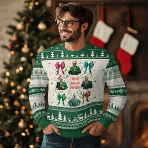 Xmas Trump Ugly Christmas Sweater I'll Be Home For Christmas Coquette Bow TS02 Green Print Your Wear