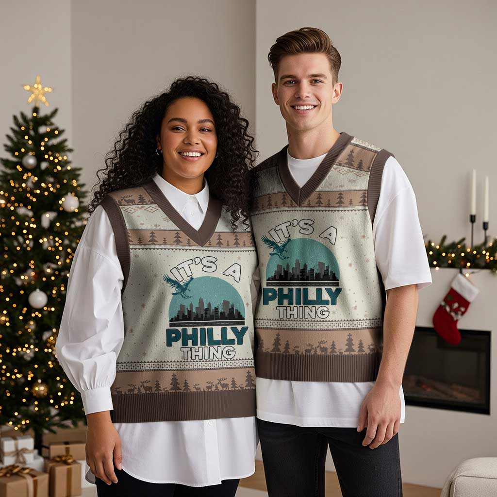 Philadelphia Spirit V-Neck Knit Sweater Vest It's A Philly Thing TS02 Mocha Mousse Print Your Wear