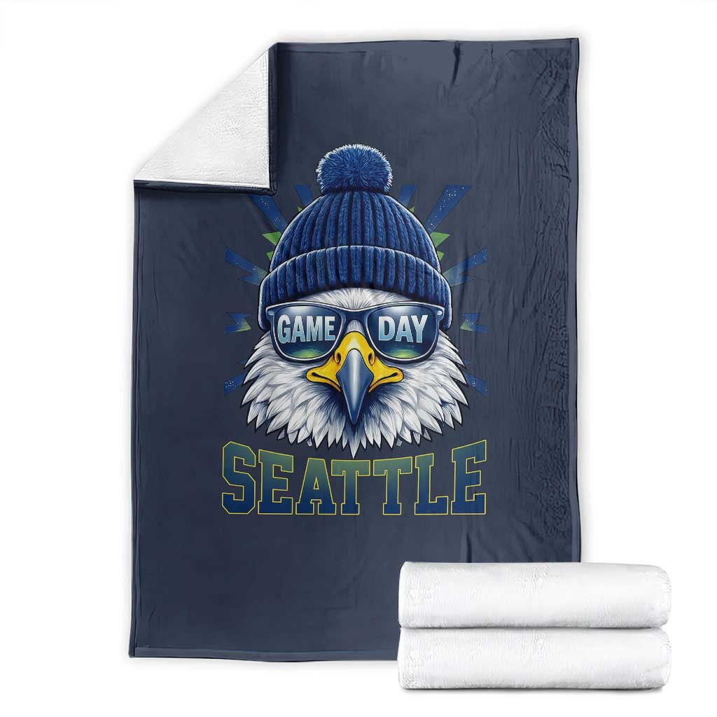 Cool Blue and Green Hawk with Beanie Graphic Throw Blanket Seattle Game Day Sports Fan TS02 Navy Print Your Wear