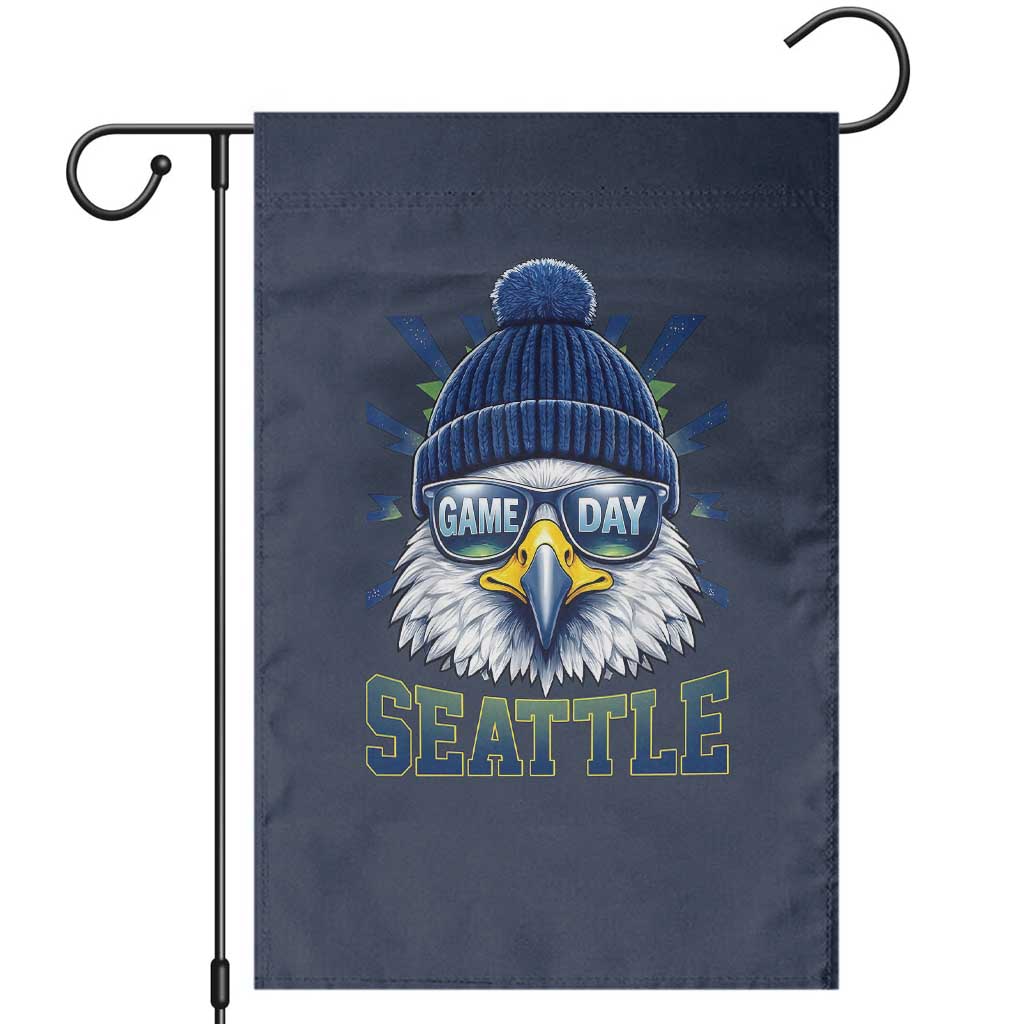 Cool Blue and Green Hawk with Beanie Graphic Garden Flag Seattle Game Day Sports Fan TS02 Navy Print Your Wear