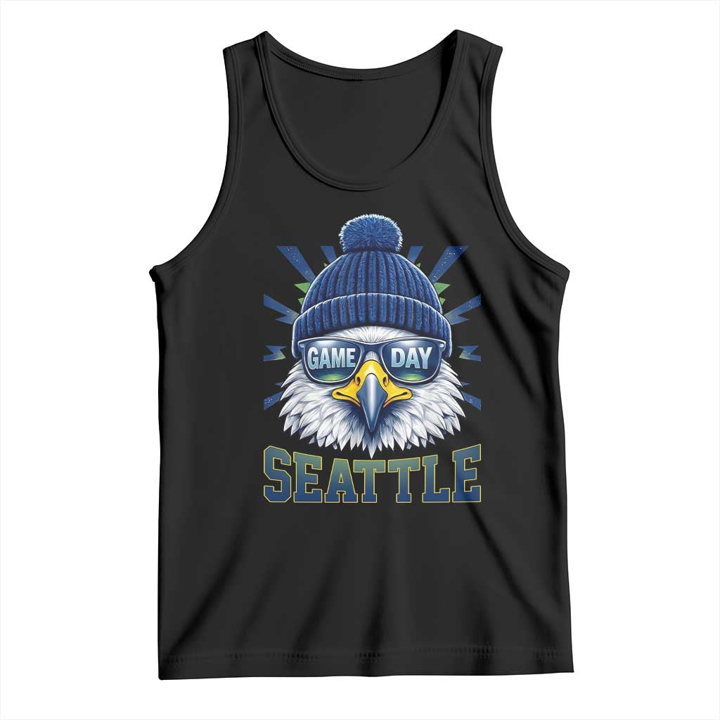 Cool Blue and Green Hawk with Beanie Graphic Tank Top Seattle Game Day Sports Fan TS02 Black Print Your Wear