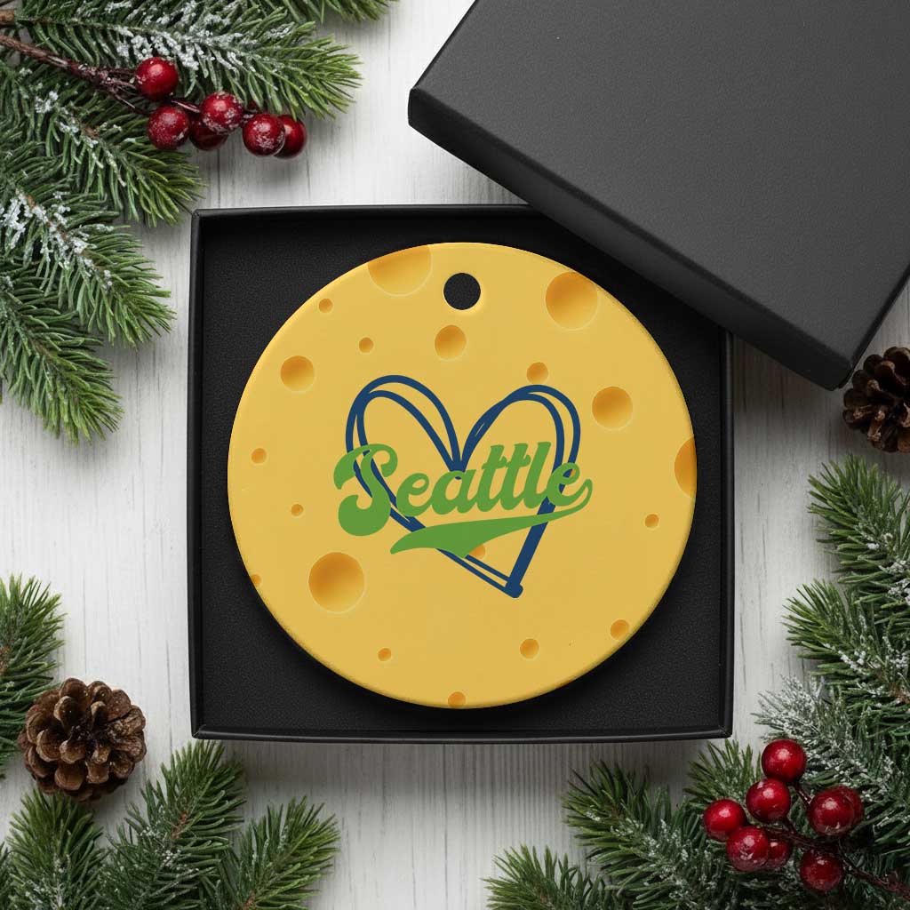 Seattle Heart Blue and Green Game Day Sports Fan Ceramic Ornament TS02 1pc Yellow Cheese Print Your Wear