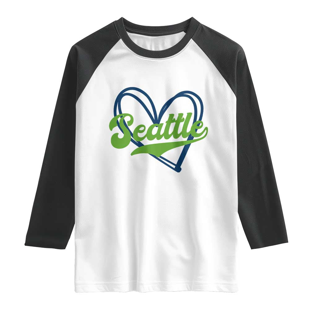 Seattle Heart Blue and Green Game Day Sports Fan Raglan Shirt TS02 White Black Print Your Wear