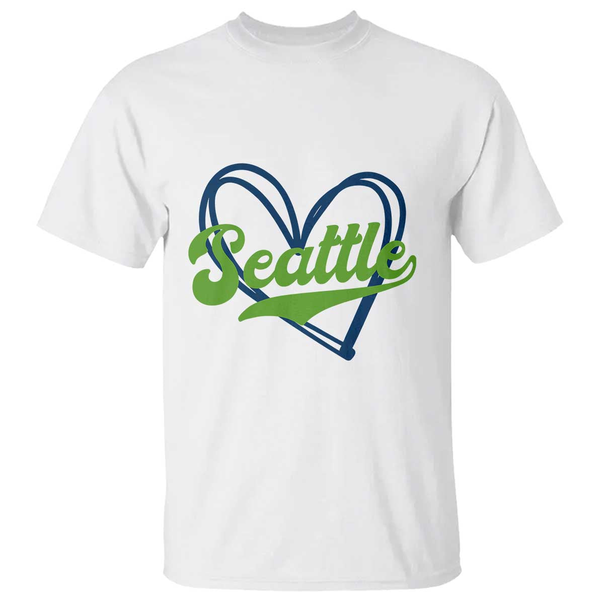 Seattle Heart Blue and Green Game Day Sports Fan T Shirt TS02 White Print Your Wear