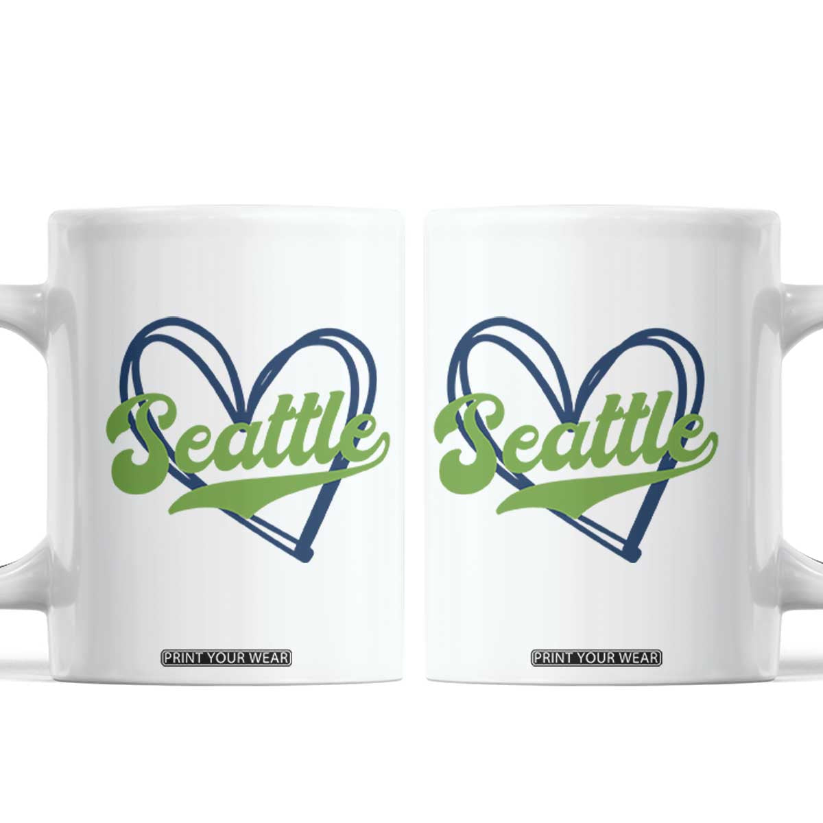 Seattle Heart Blue and Green Game Day Sports Fan Coffee Mug TS02 White Print Your Wear