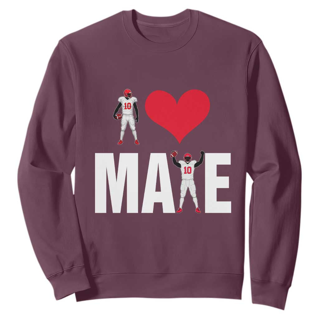 I Love Maye Red Heart Sweatshirt Football Fan Celebration TS02 Maroon Print Your Wear