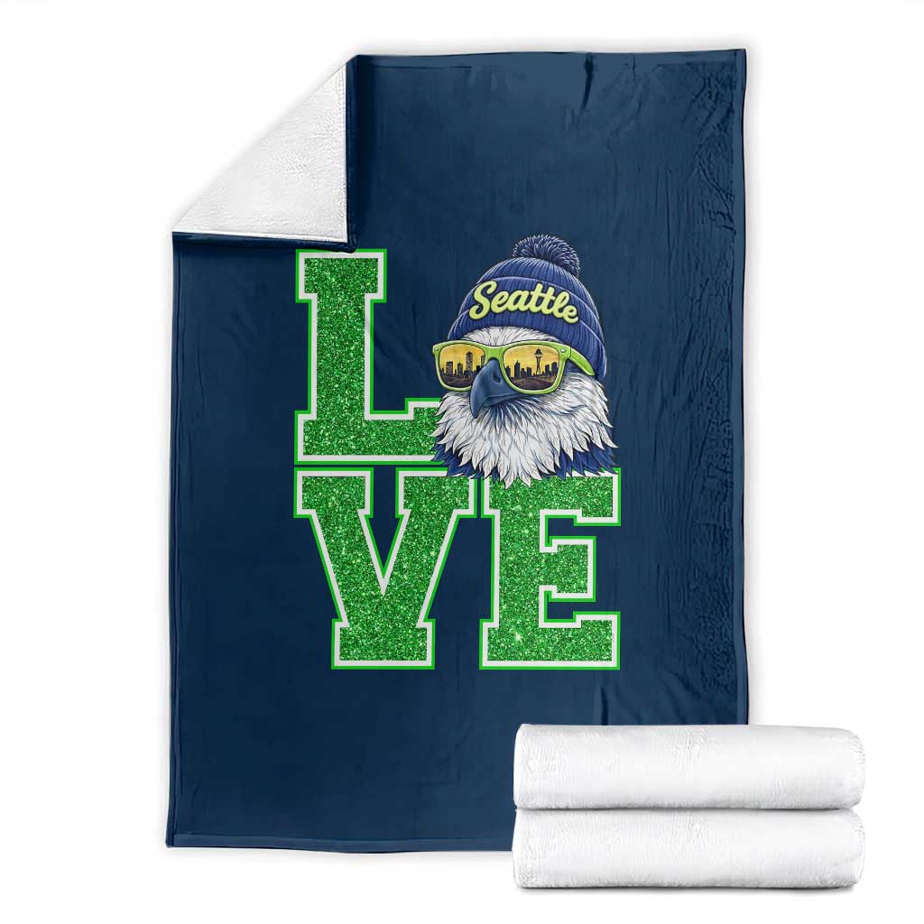 Seattle LOVE Hawk Graphic Throw Blanket Blue and Green Game Day Sports Fan TS02 Navy Print Your Wear