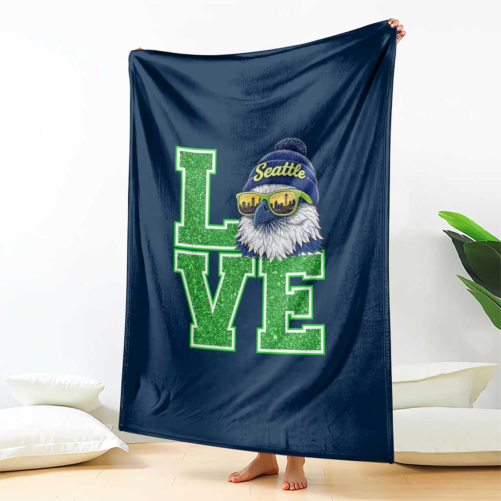 Seattle LOVE Hawk Graphic Throw Blanket Blue and Green Game Day Sports Fan TS02 Print Your Wear