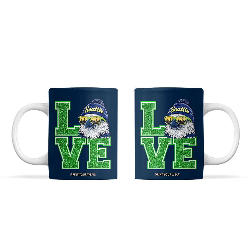 Seattle LOVE Hawk Graphic Coffee Mug Blue and Green Game Day Sports Fan TS02 Navy Print Your Wear