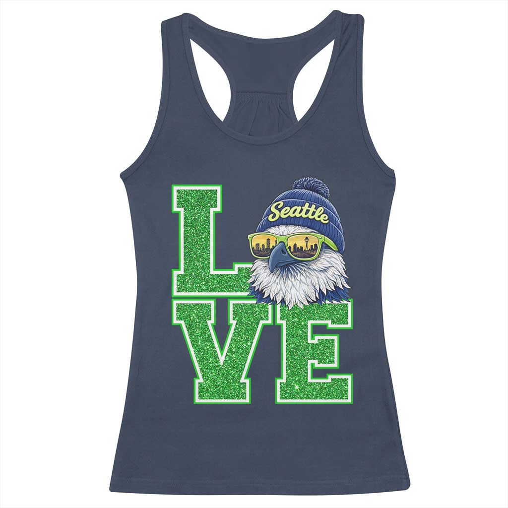 Seattle LOVE Hawk Graphic Racerback Tank Top Blue and Green Game Day Sports Fan TS02 Navy Print Your Wear