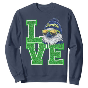Seattle LOVE Hawk Graphic Sweatshirt Blue and Green Game Day Sports Fan TS02 Navy Print Your Wear