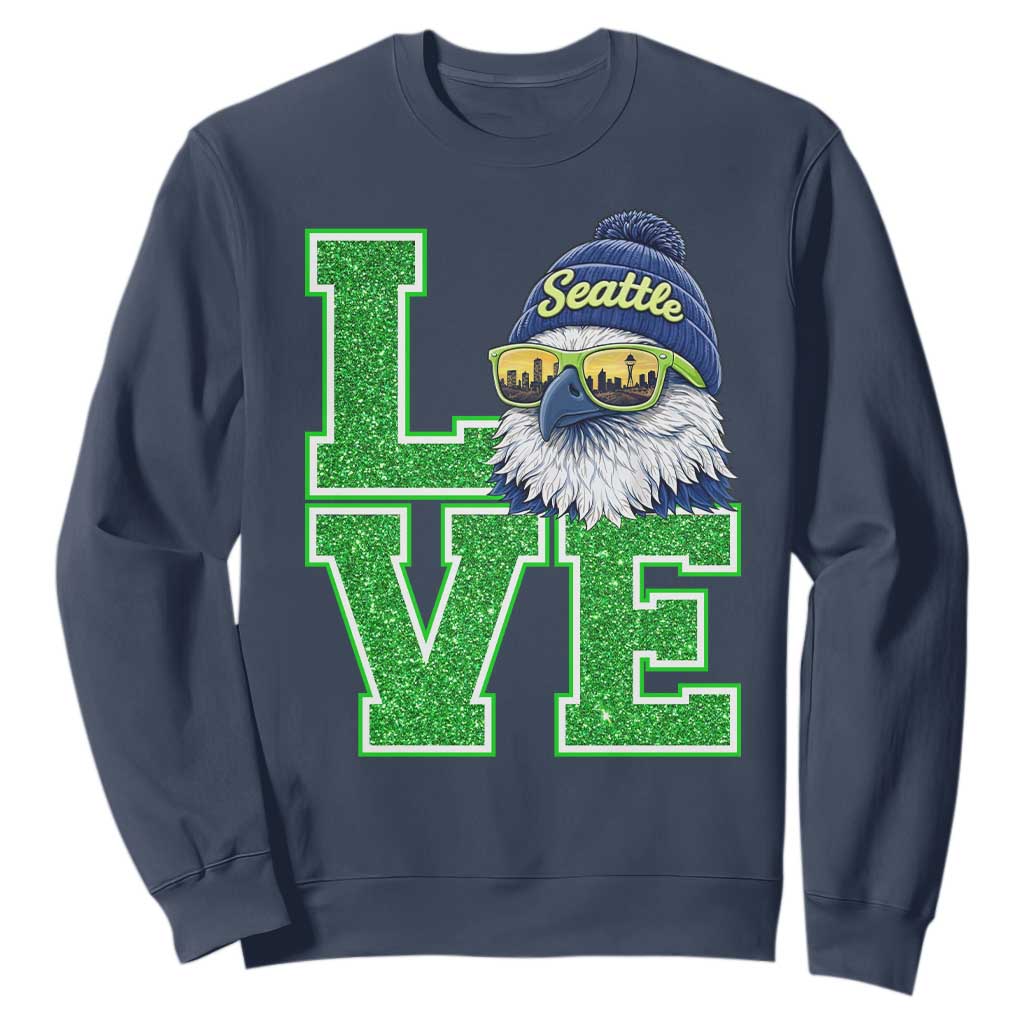 Seattle LOVE Hawk Graphic Sweatshirt Blue and Green Game Day Sports Fan TS02 Navy Print Your Wear