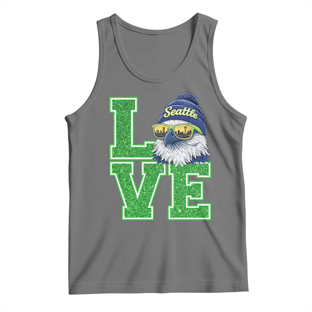 Seattle LOVE Hawk Graphic Tank Top Blue and Green Game Day Sports Fan TS02 Black Heather Print Your Wear