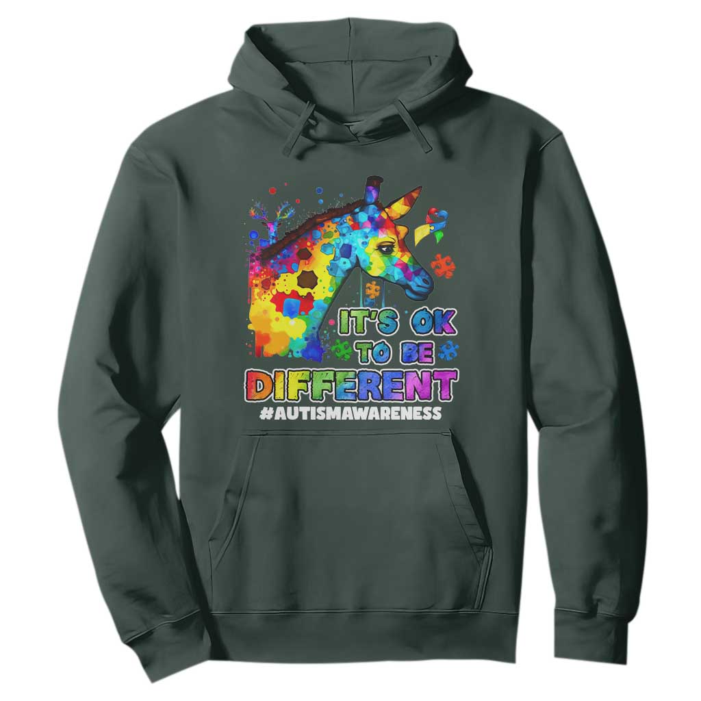 Giraffe Autism Awareness Hoodie It's Ok To Be Different Support Autistic TS02 Dark Forest Green Printyourwear