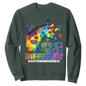 Giraffe Autism Awareness Sweatshirt It's Ok To Be Different Support Autistic TS02 Dark Forest Green Printyourwear