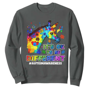 Giraffe Autism Awareness Sweatshirt It's Ok To Be Different Support Autistic TS02 Dark Heather Printyourwear