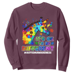 Giraffe Autism Awareness Sweatshirt It's Ok To Be Different Support Autistic TS02 Maroon Printyourwear