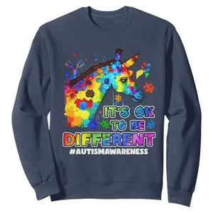 Giraffe Autism Awareness Sweatshirt It's Ok To Be Different Support Autistic TS02 Navy Printyourwear