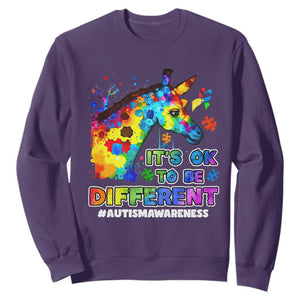 Giraffe Autism Awareness Sweatshirt It's Ok To Be Different Support Autistic TS02 Purple Printyourwear