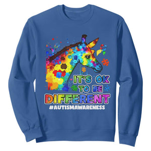 Giraffe Autism Awareness Sweatshirt It's Ok To Be Different Support Autistic TS02 Royal Blue Printyourwear