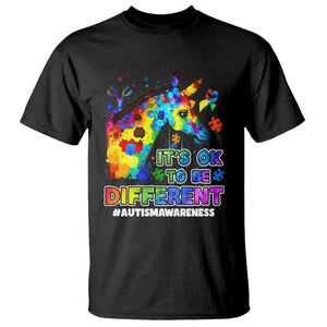 Giraffe Autism Awareness T Shirt It's Ok To Be Different Support Autistic TS02 Black Printyourwear