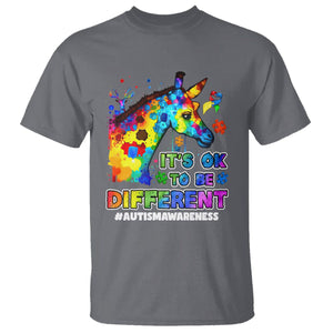 Giraffe Autism Awareness T Shirt It's Ok To Be Different Support Autistic TS02 Charcoal Printyourwear