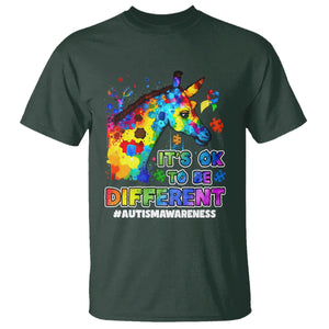 Giraffe Autism Awareness T Shirt It's Ok To Be Different Support Autistic TS02 Dark Forest Green Printyourwear