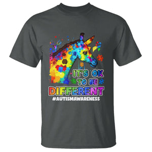 Giraffe Autism Awareness T Shirt It's Ok To Be Different Support Autistic TS02 Dark Heather Printyourwear