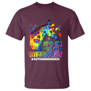 Giraffe Autism Awareness T Shirt It's Ok To Be Different Support Autistic TS02 Maroon Printyourwear